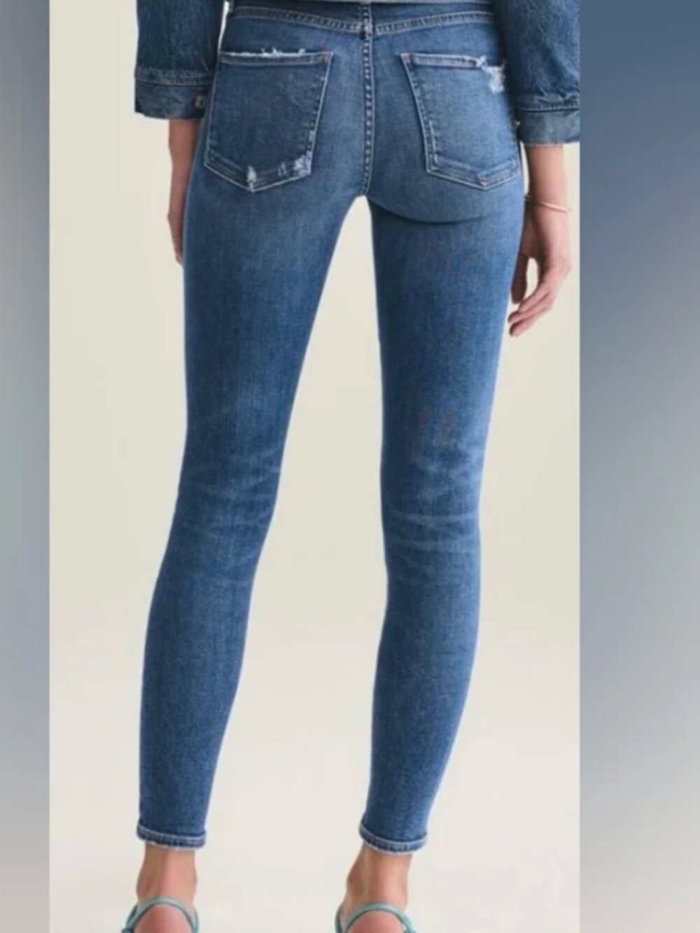 Agolde Sophie Mid Rise Skinny Ankle Jean 28 Blue Wash Distressed Stretch Denim - Picture 2 of 9